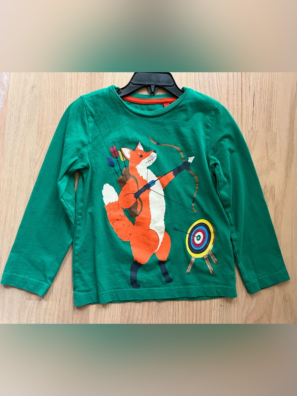 Mini Boden Kids Green Long Sleeve Fox Archery Graphic Tee Top 4/5 4 5